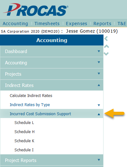 Incurred Cost Submission Reports in PROCAS