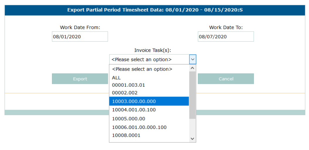 PROCAS Partial TImesheet Export